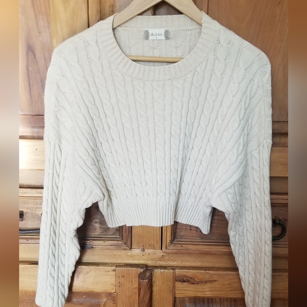 Altar'd State Cream Cable Knit Cropped Sweater